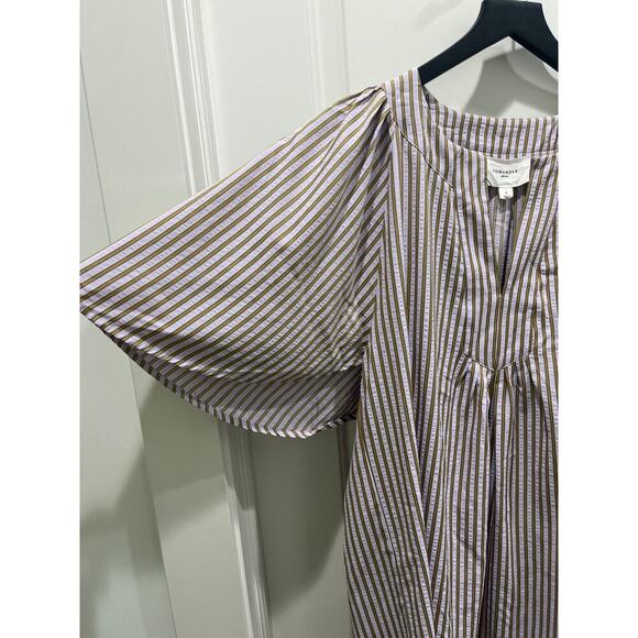 Pomander Place Tuckernuck Lilac Stripe Seersucker Finley Flutter Sleeve Dress L - Picture 8 of 11